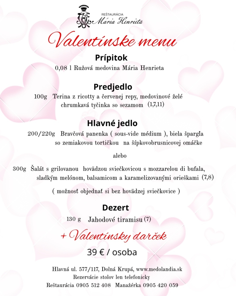 Valentínske menu 39€ osoba
